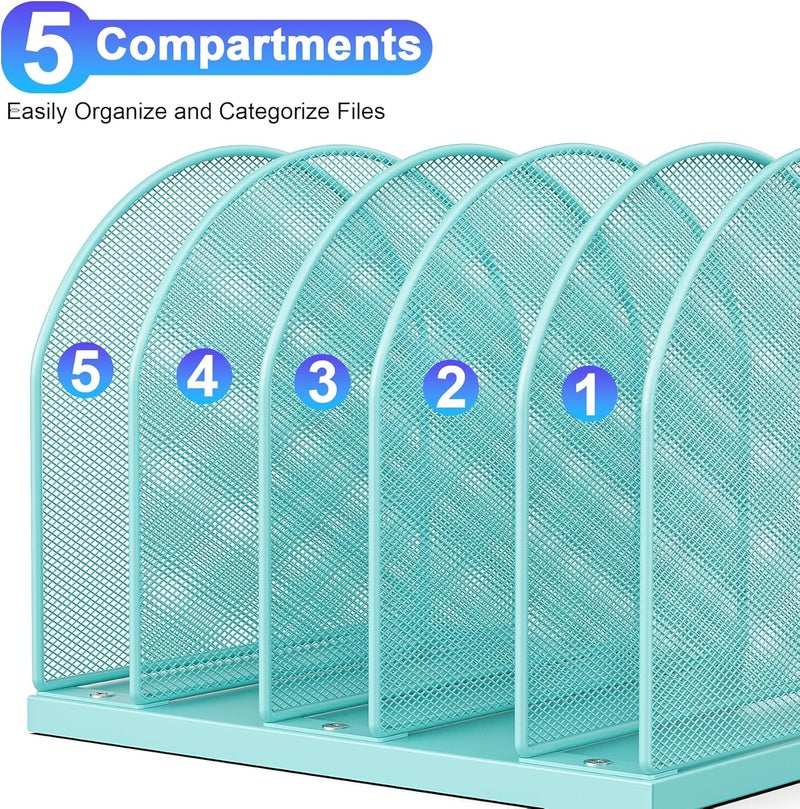 gianotter Desktop File Organizer, Desk Organizer with 5 Compartments, Paper Organizer for Desk, Workspace Organizers for Office Supplies (Blue) - Image 5